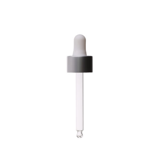 20-400 Matte Silver Dropper with Matte White Rubber Bulb 76mm Bulb Tip Glass Pipette