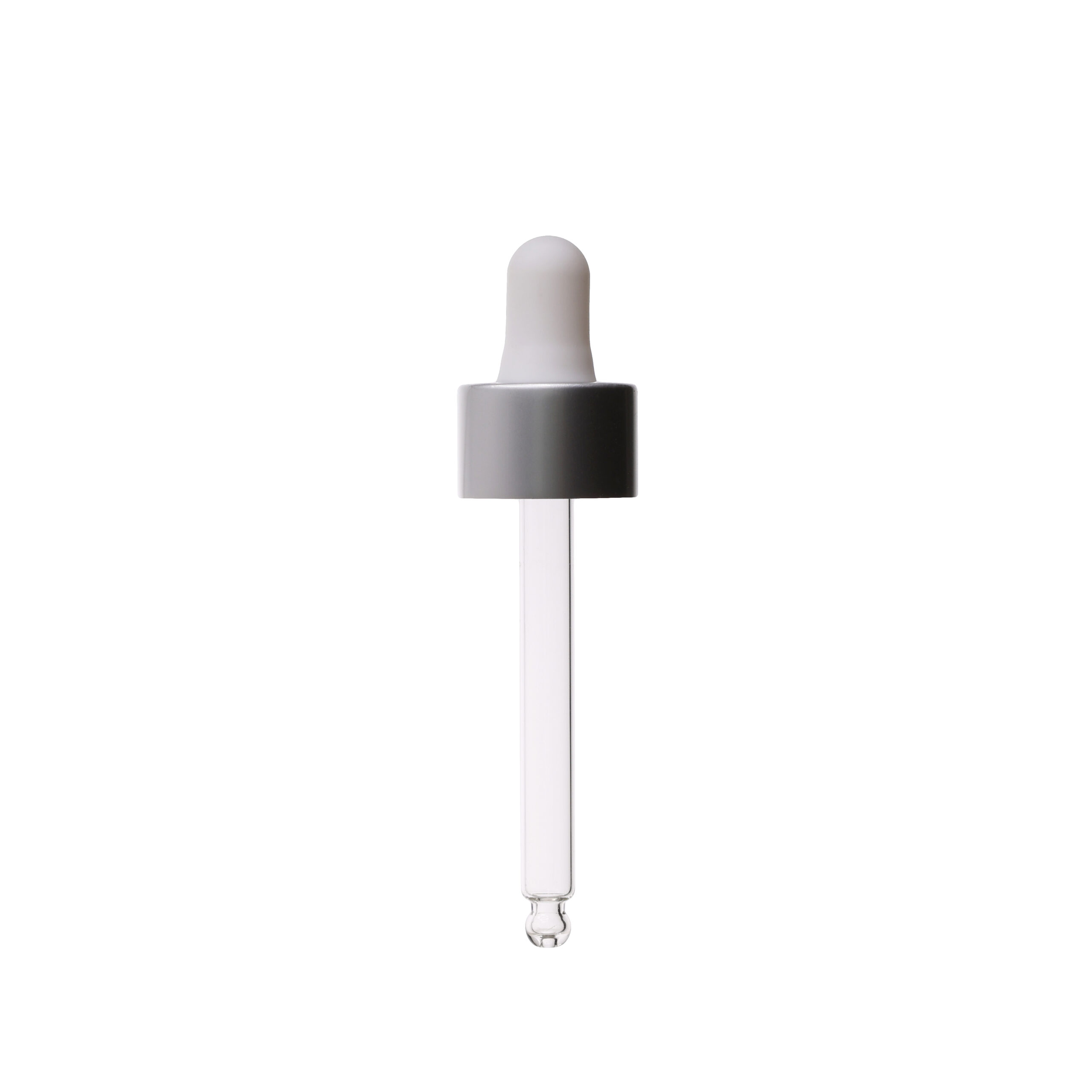 GA052076B1221-1386 20-400 Matte Silver Dropper with Matte White Rubber Bulb 76mm Bulb Tip Glass Pipette
