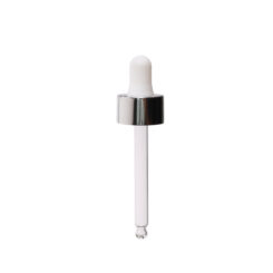 20-400 Shiny Silver Dropper with Matte White Rubber Bulb 76mm Bulb Tip Glass Pipette