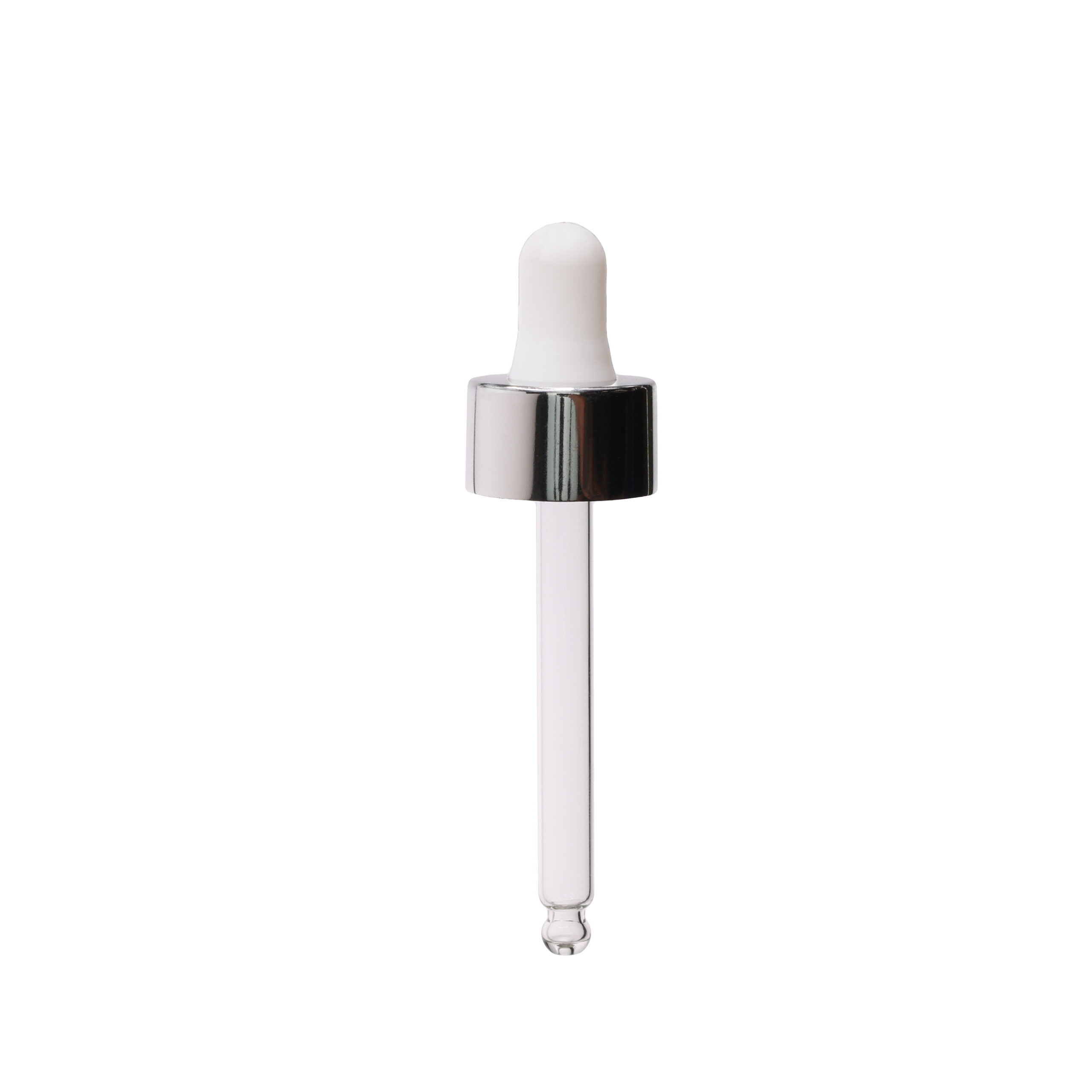 GA052076B1223-1260 20-400 Shiny Silver Dropper with Matte White Rubber Bulb 76mm Bulb Tip Glass Pipette