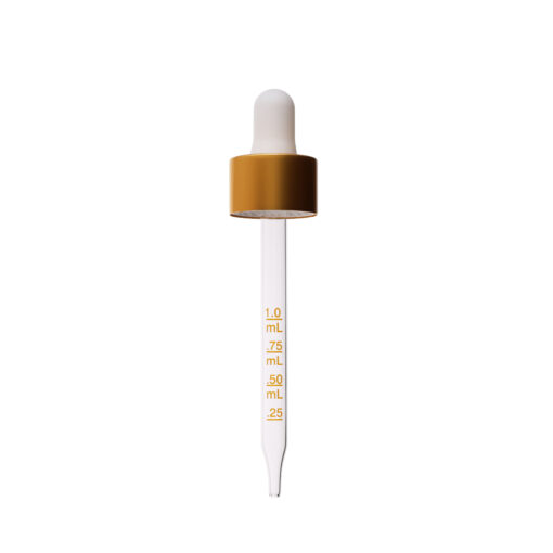 20-400 Matte Gold Dropper with Matte White Rubber Bulb 91mm Straight Graduated Medical Glass Pipette