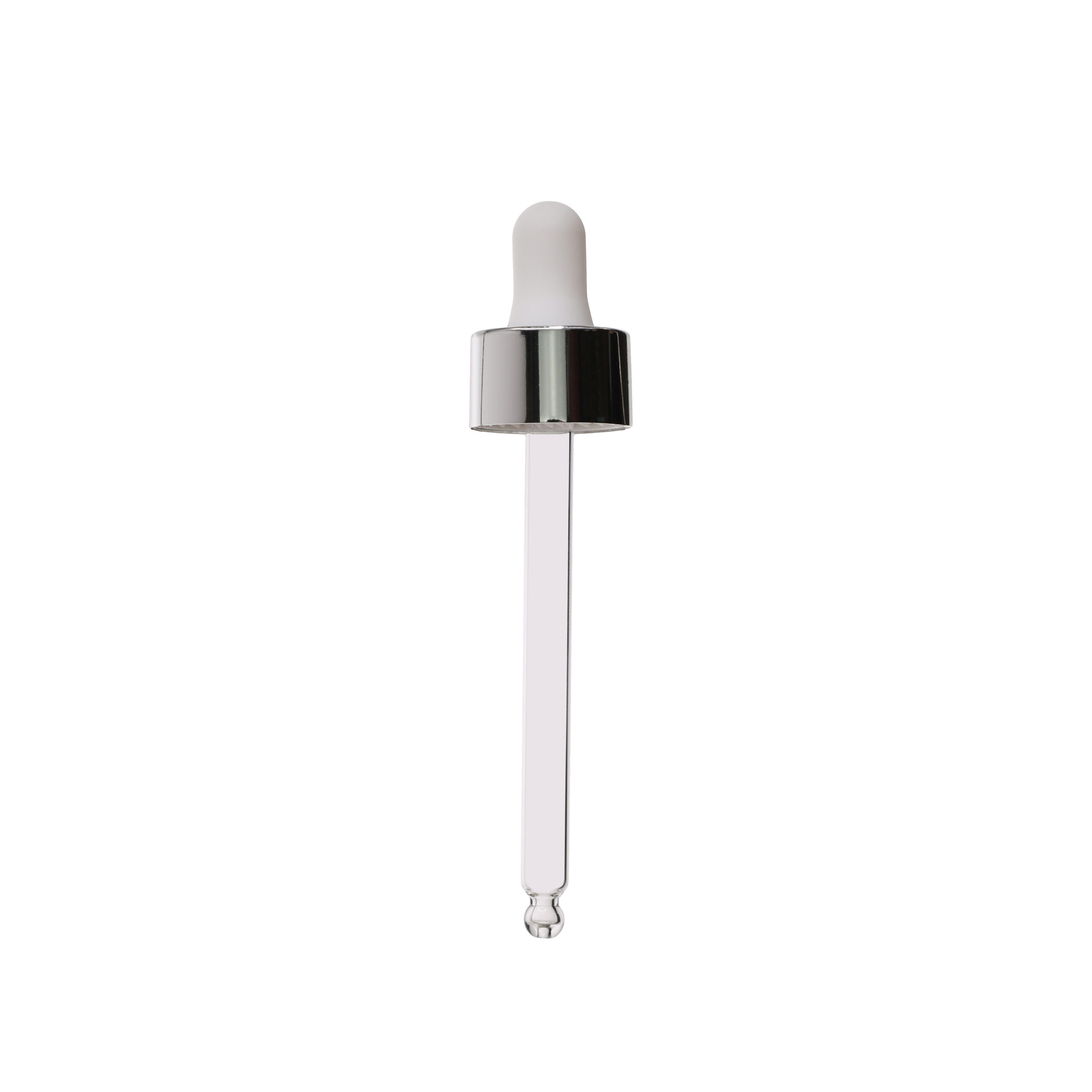 GA052091B1223 20-400 Shiny Silver Dropper with Matte White Rubber Bulb 91mm Bulb Tip Glass Pipette