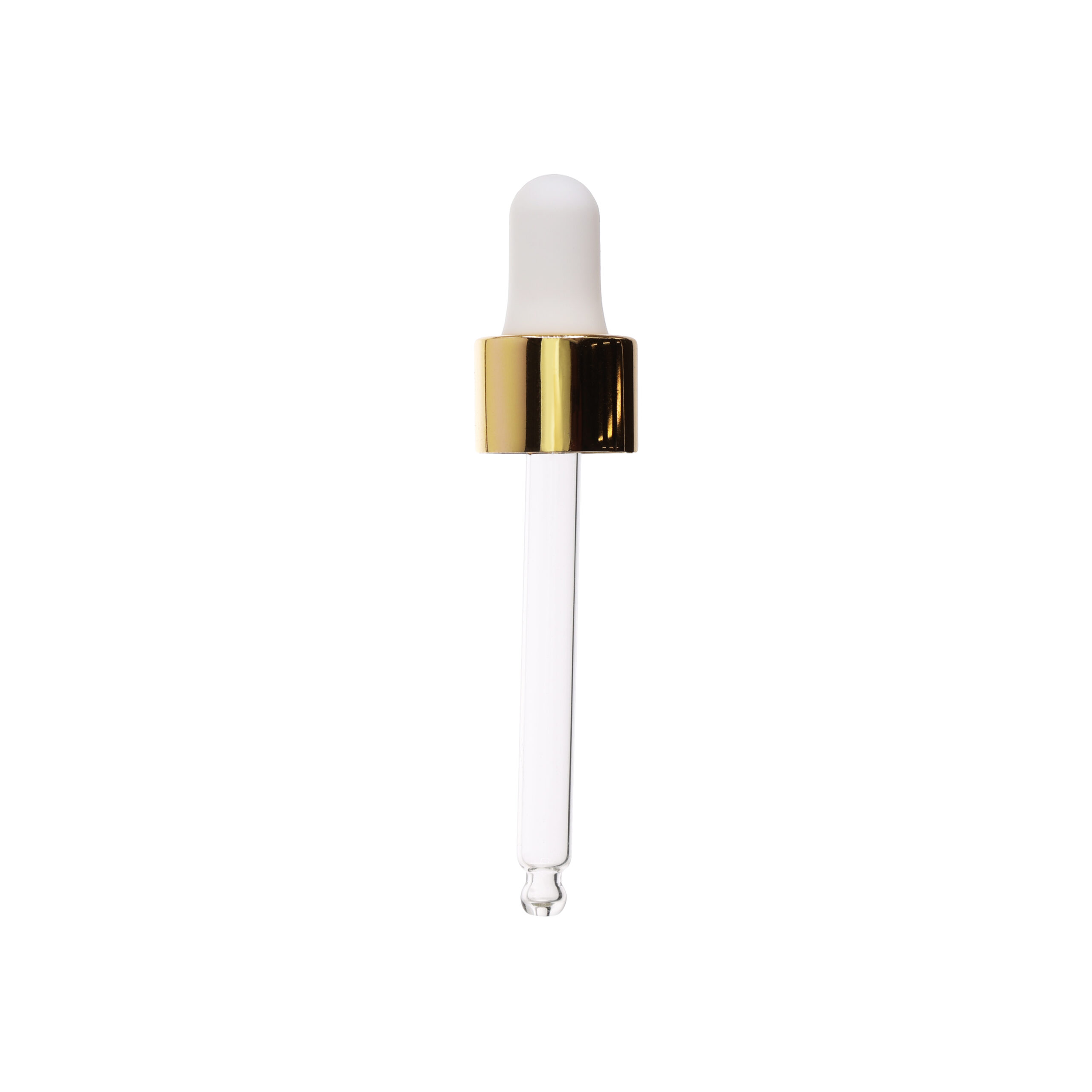 GA051877B1222 18-400 Shiny Gold Dropper with Matte White Rubber Bulb 77mm Bulb Tip Glass Pipette