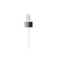 20-400 Matte Silver Dropper with Glossy White Rubber Bulb 76mm Straight Glass Pipette