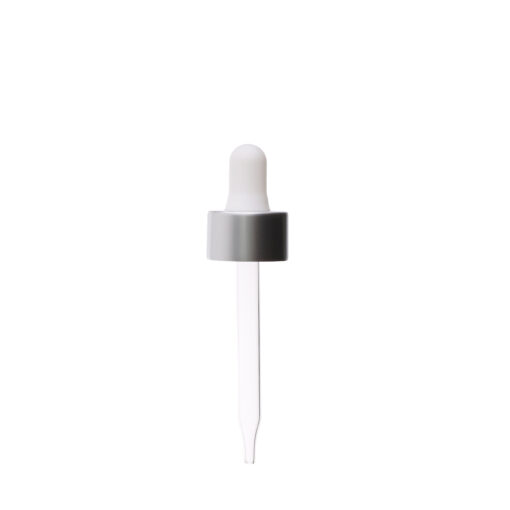 20-400 Matte Silver Dropper with Matte White Rubber Bulb 76mm Straight Glass Pipette