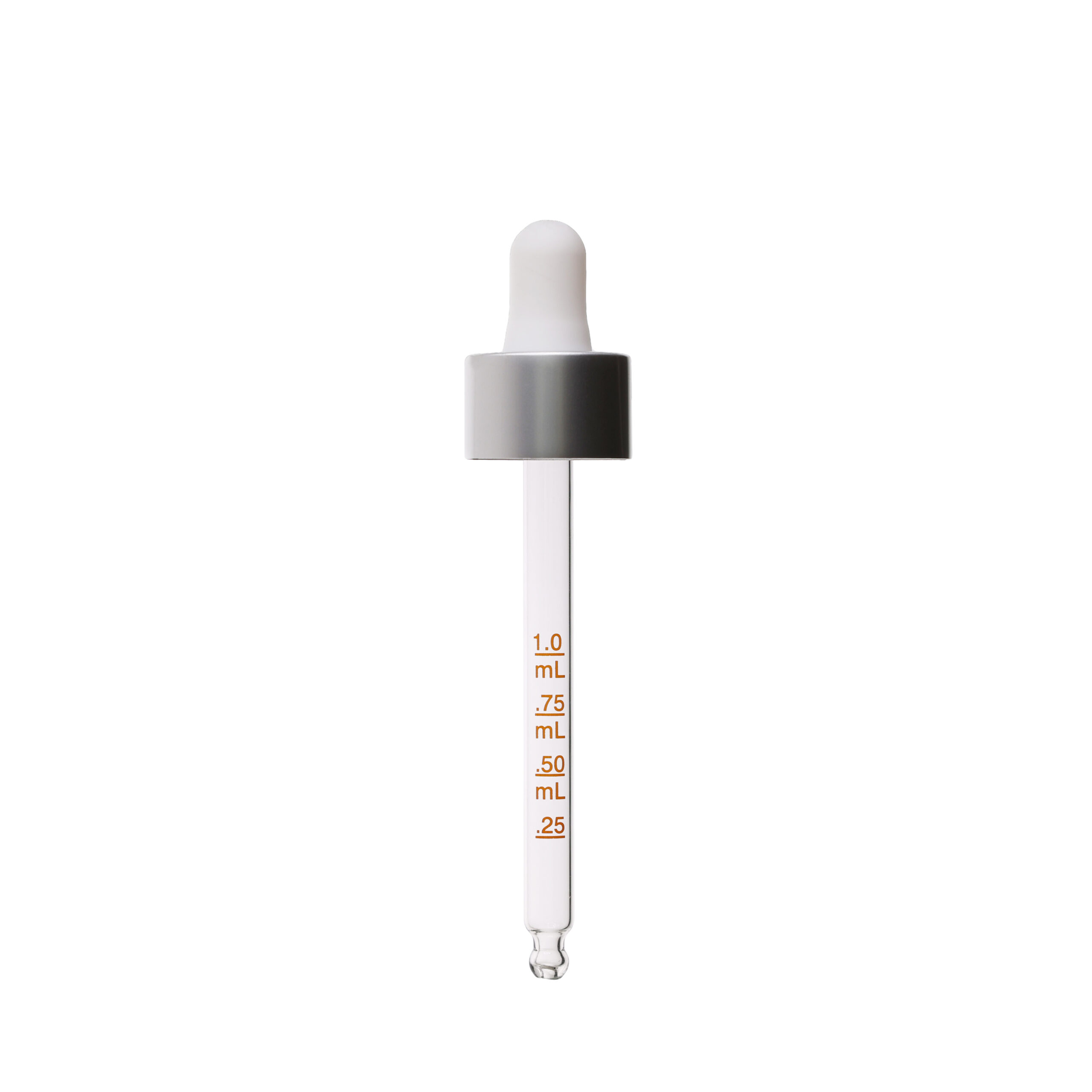 GA052091B1221LF 20-400 Matte Silver Dropper with Matte White Rubber Bulb 91mm Bulb Tip Medical Graduated Glass Pipette