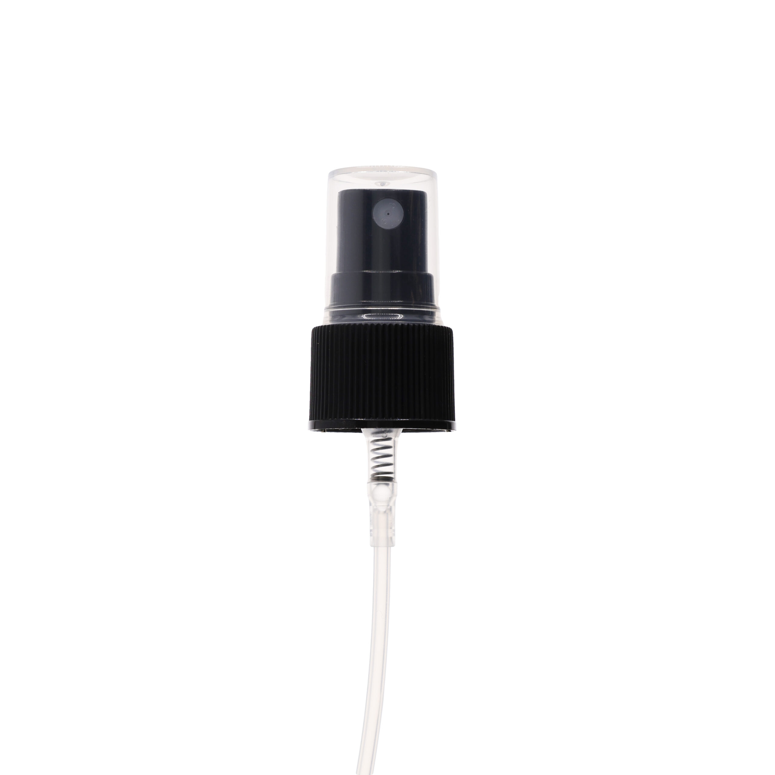 PB02207803 20-410 Black PP Plastic Ribbed Skirt Fine-Mist Sprayer with 78mm Dip Tube - view with cap