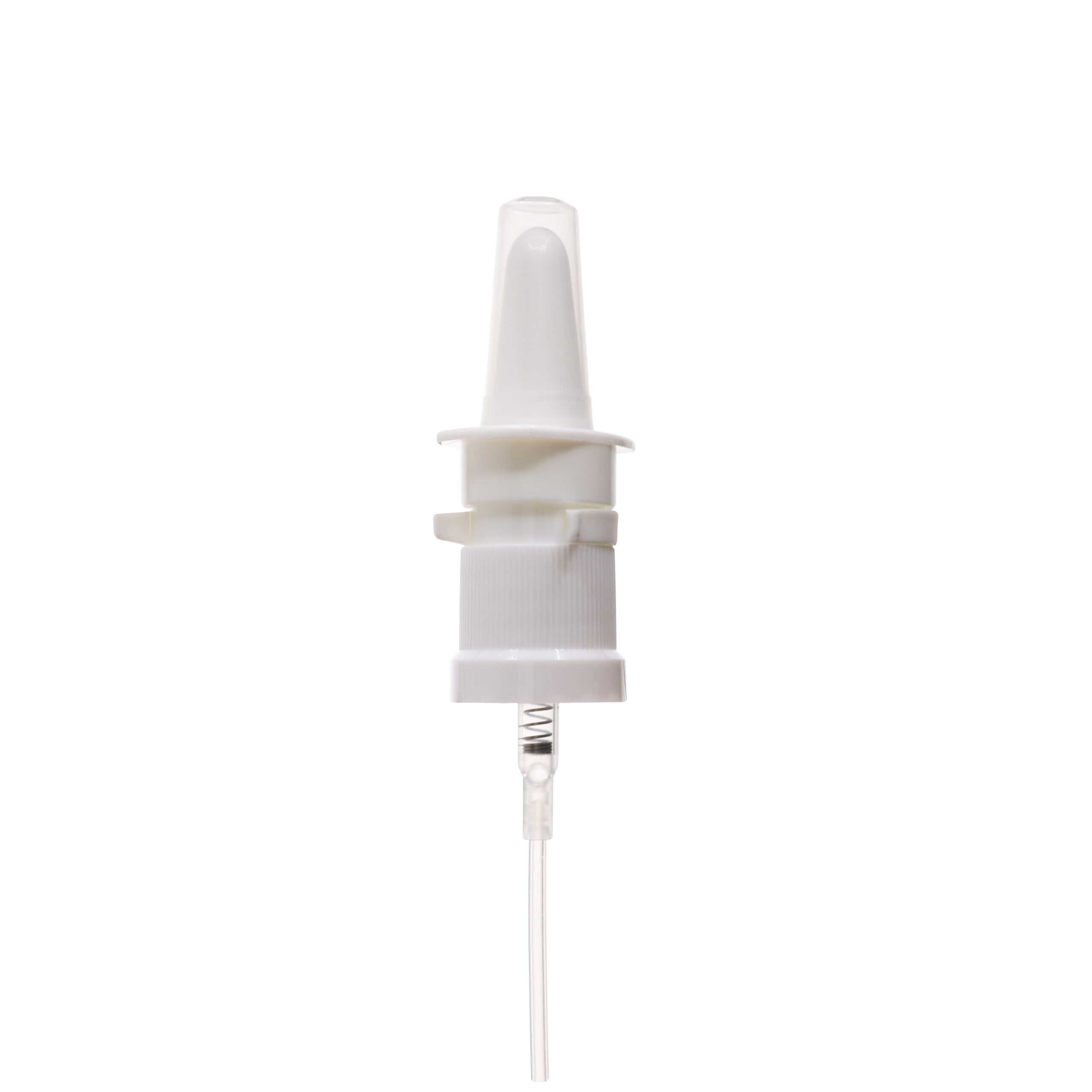 PB53186502 18-410 White Ribbed Skirt Nasal Sprayer with 65mm Dip Tube