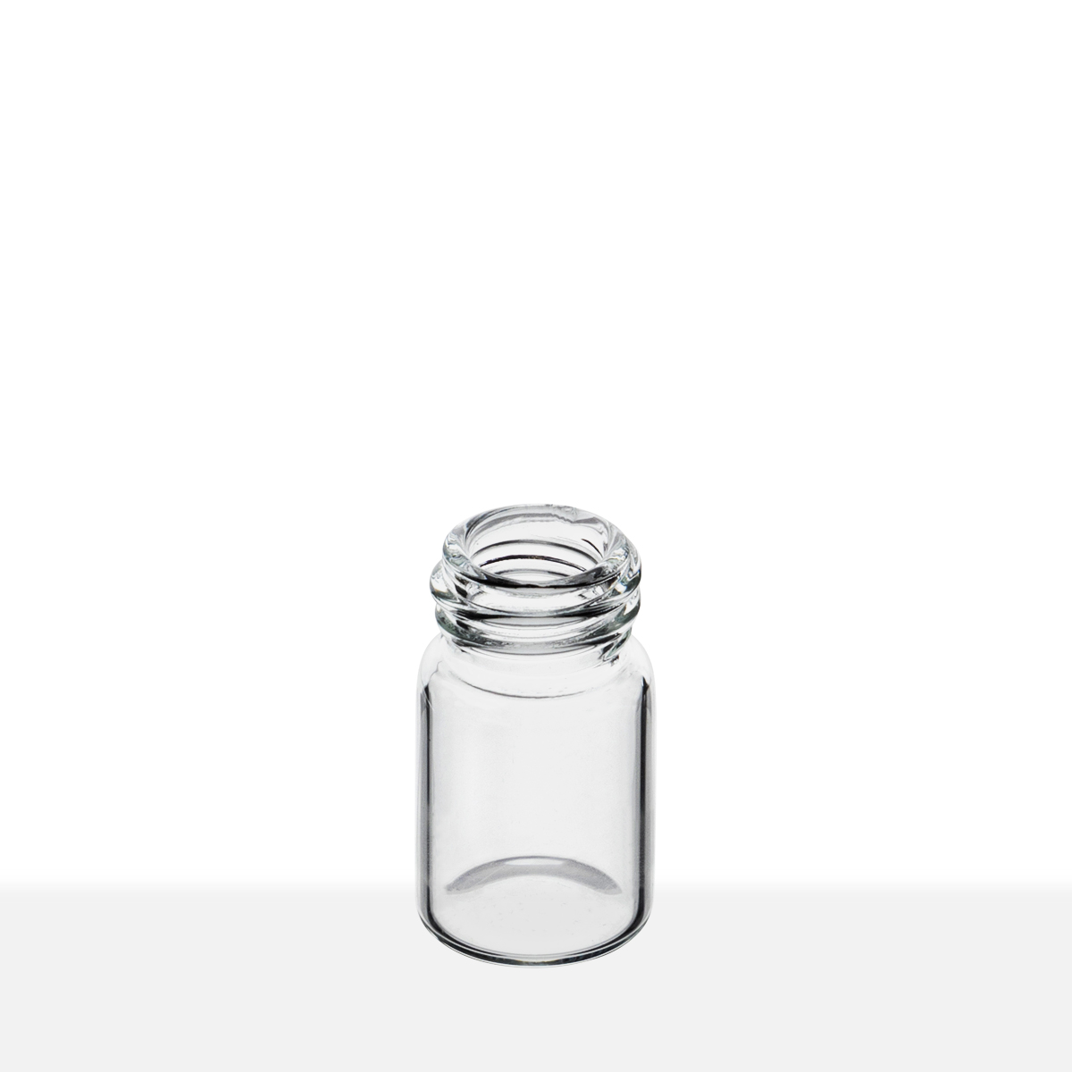 VC131526G_tilt 13-425 Neck Finish 5/8 Dram Clear Borosilicate Glass Vial tilt view