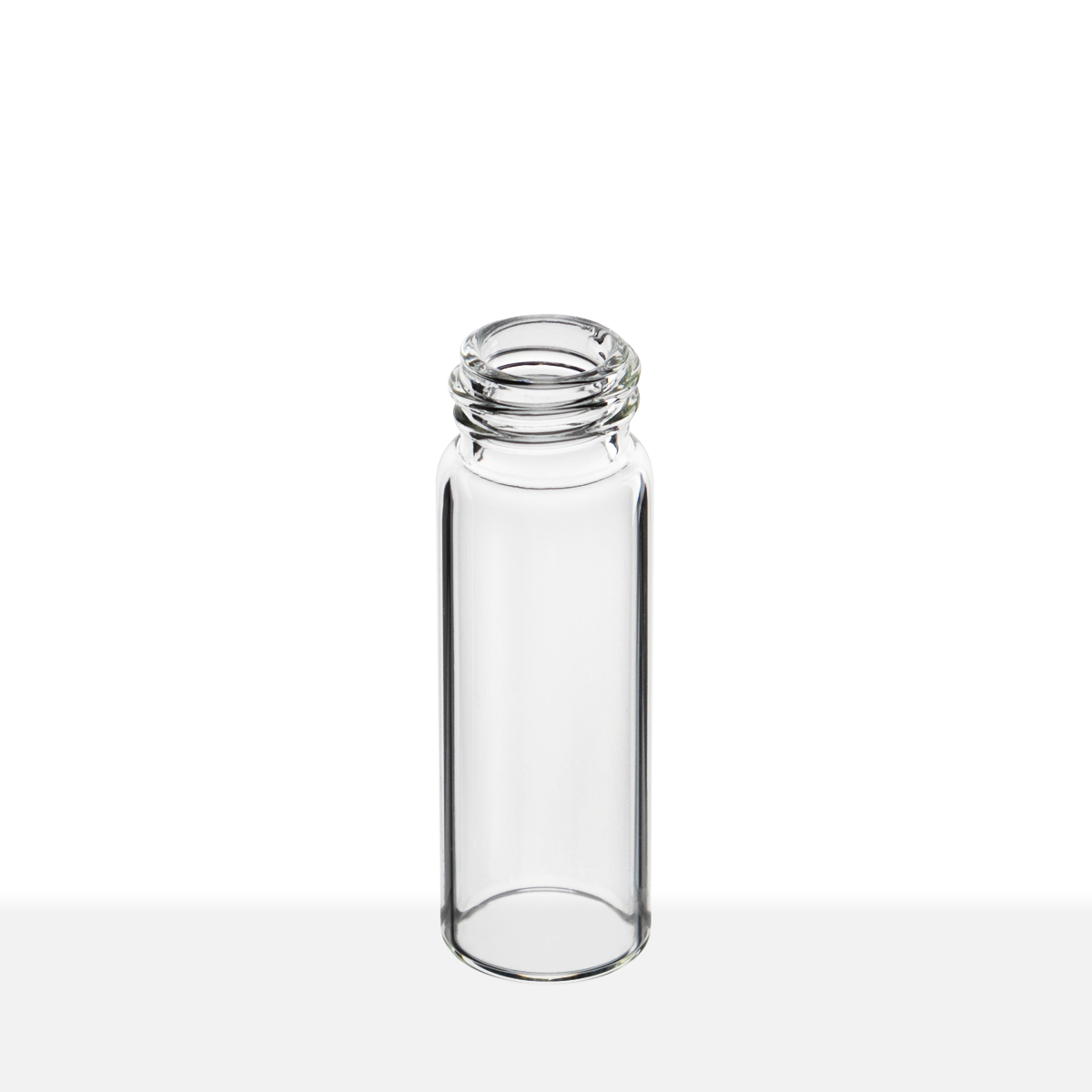 VC131545G_tilt 13-425 Neck Finish 1 Dram Clear Borosilicate Glass Vial tilt view