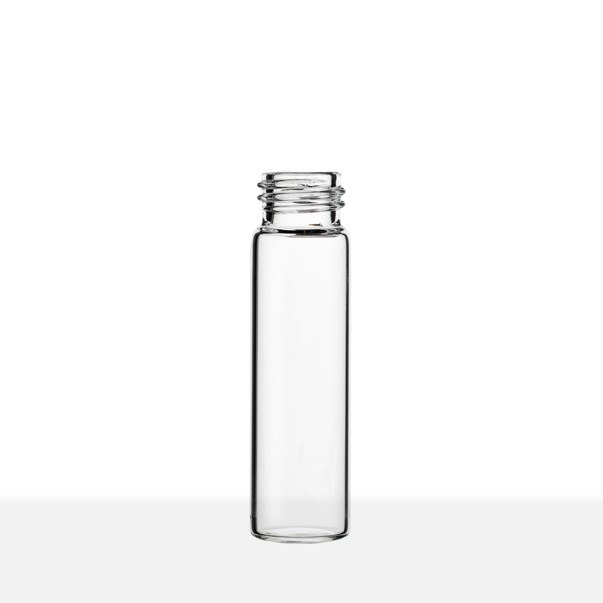 VC151760_2d 15-425 Neck Finish 2 Dram Clear Borosilicate Glass Vial side view