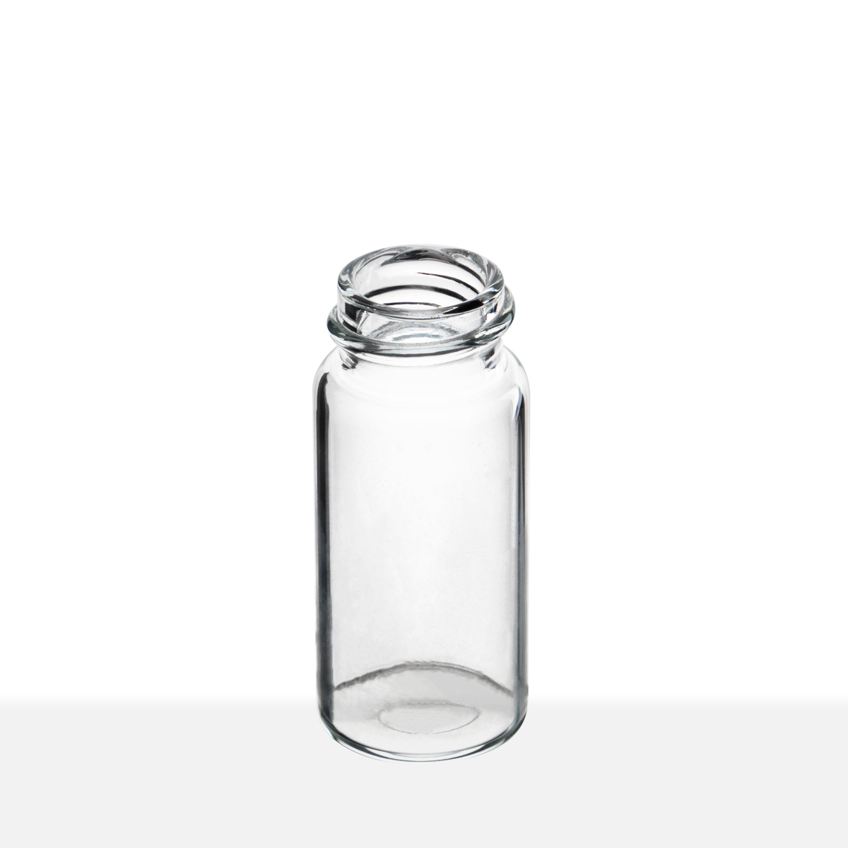 VC182147_tilt 18-400 Neck Finish 2 1/3 Dram Clear Borosilicate Glass Vial tilt view