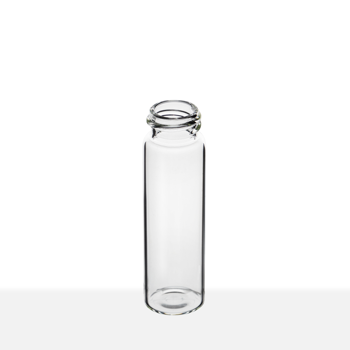 VC182170_tilt 18-400 Neck Finish 4 Dram Clear Borosilicate Glass Vial tilt view