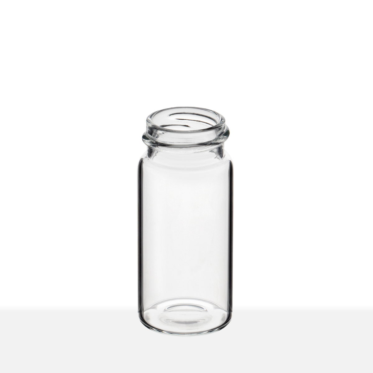 VC242757_tilt 24-400 Neck Finish 5 Dram Clear Borosilicate Glass Capsule Vial tilt view