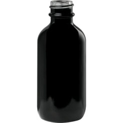 2 oz (60 ml) Glossy Black Glass Boston Round Bottles 20-400 Neck Finish body