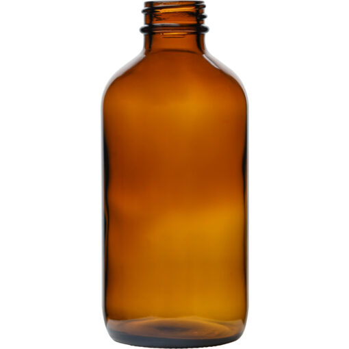 8 oz (240 ml Amber Glass Boston Round Bottles 28-400 Neck Finish body