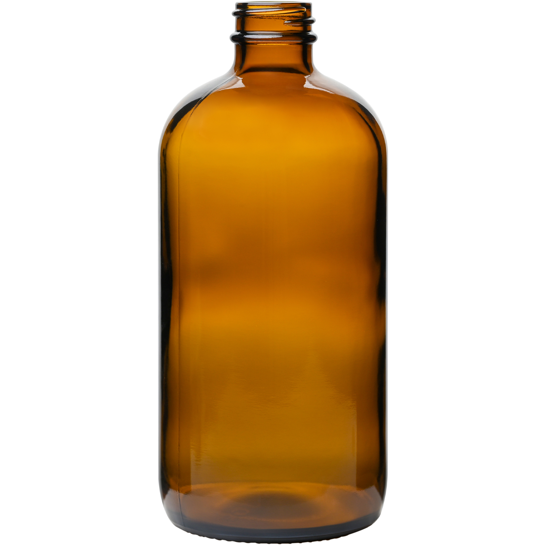 R0252848004 16 oz (480 ml) Amber Glass Boston Round Bottles 28-400 Neck Finish body