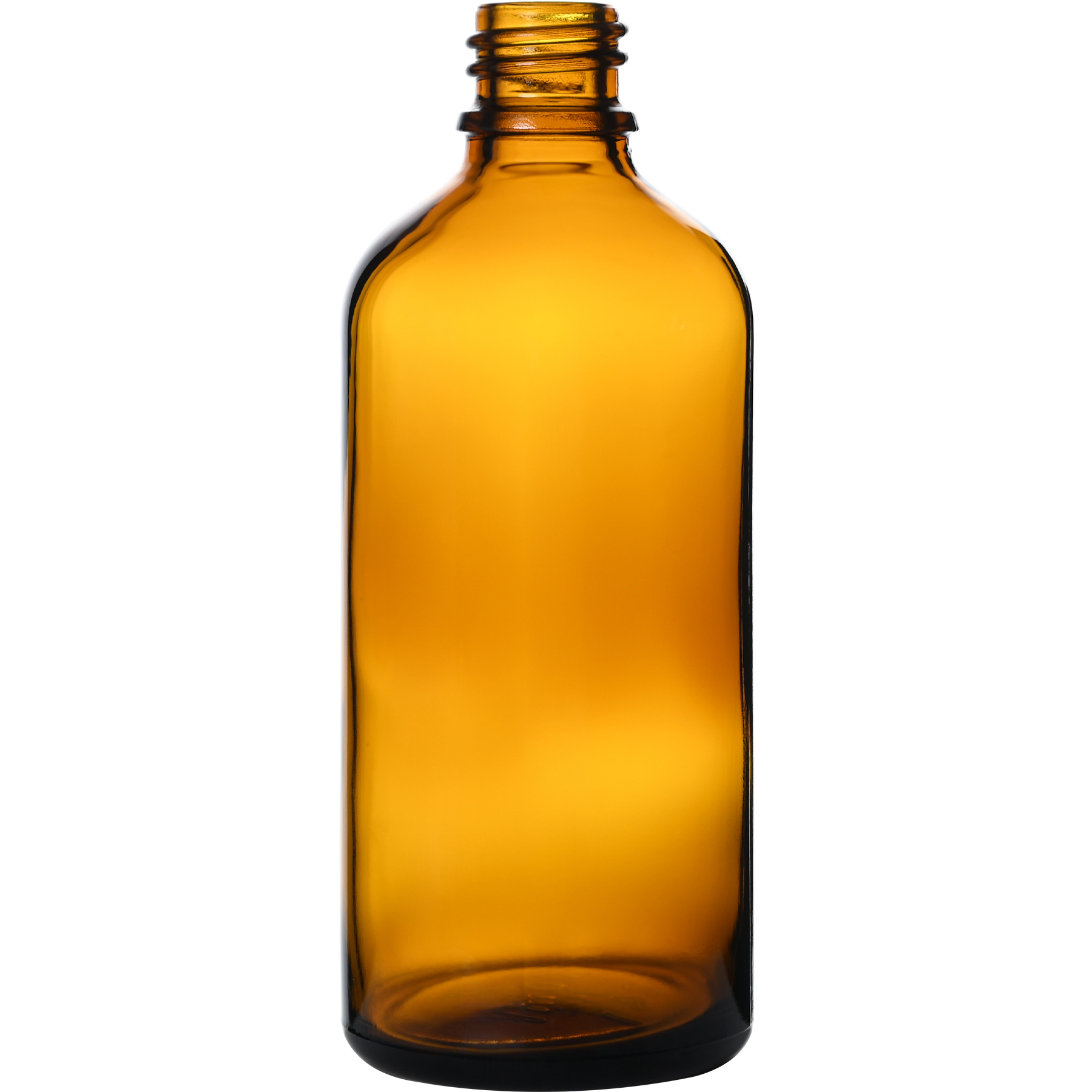 R101810004 3.38 oz (100 ml) Amber Euro Round Glass Bottle with 18-400 Neck Finish body