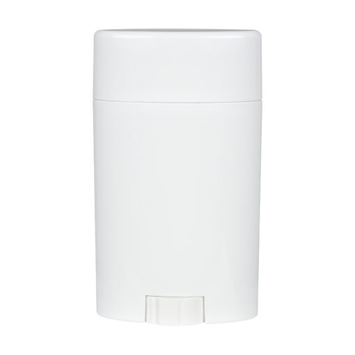 75g Oval White PP Plastic Deodorant Stick with White Flat Top Cap, cap on