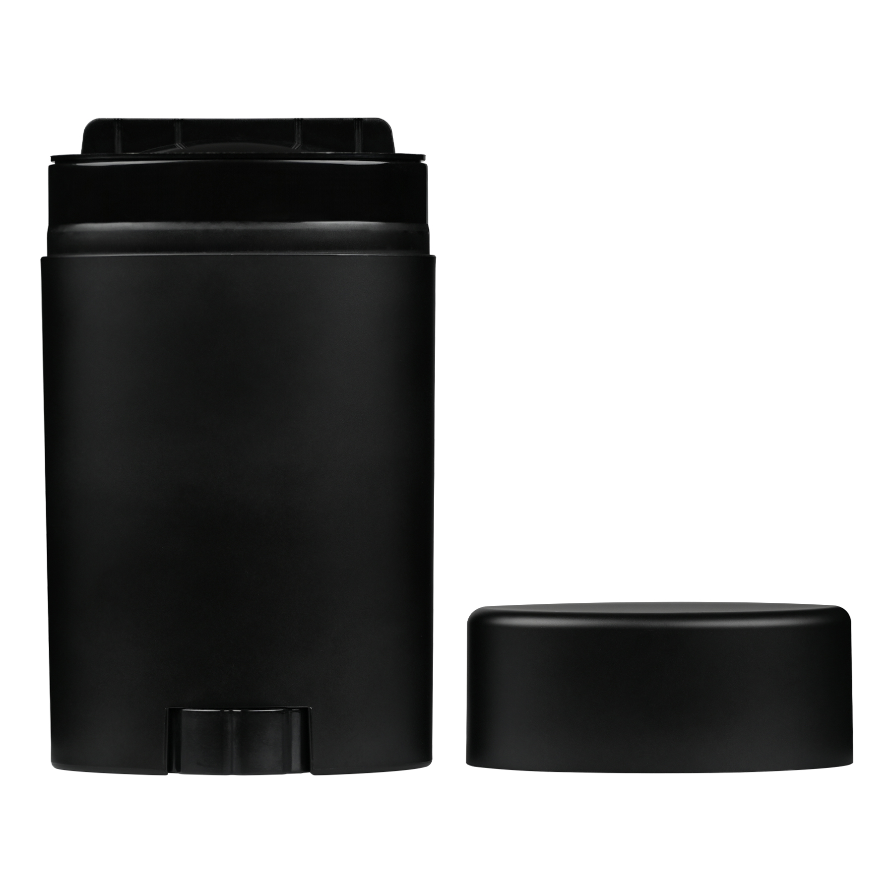 FC087513(1) 75g Oval Matte Black PP Plastic Deodorant Stick with removed Matte Black Flat Top Cap