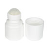 1 oz White HDPE Roll-on Bottle w/ PP Plastic Cap and PP Plastic Roller Ball, tilted view wiht cap removed