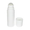 3oz White HDPE Roll-on Bottle w/ PP Plastic Cap and PP Plastic Roller Ball, cap removed tilted view