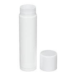 0.15 oz White PP Plastic Round Lip Balm tube with removed White Flat Press On Cap