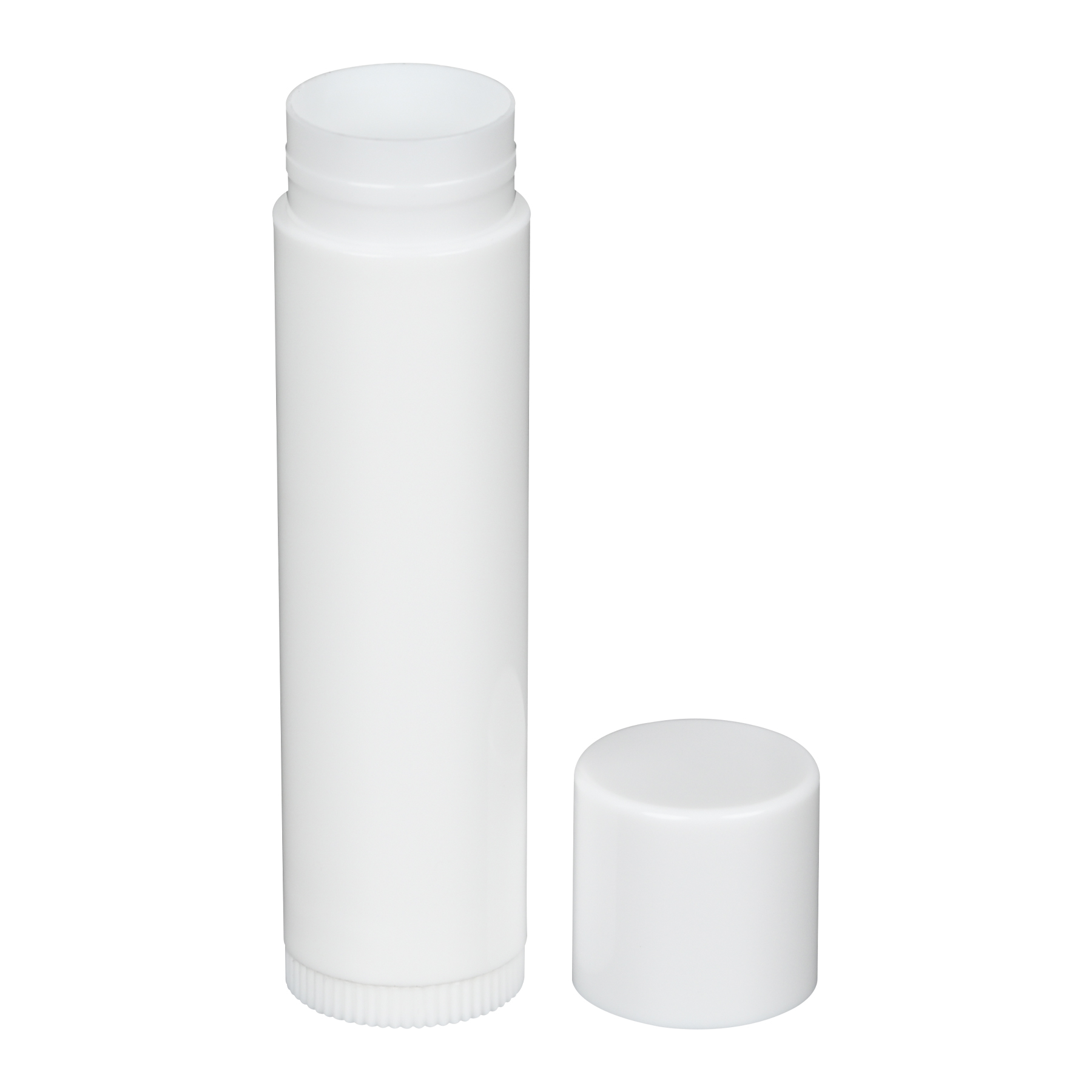 0.15 oz White PP Plastic Round Lip Balm tube with removed White Flat Press On Cap