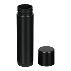 0.15 oz Black PP Plastic Round Lip Balm tube with removed Black Flat Press On Cap