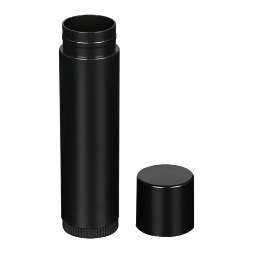 0.15 oz Black PP Plastic Round Lip Balm tube with removed Black Flat Press On Cap