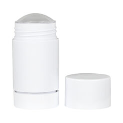30g White Plastic Twist Up Solid Stick with White Screw Cap & Disc, cap removed