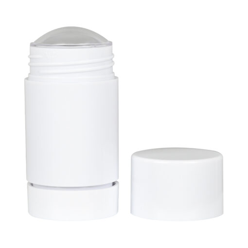 30g White Plastic Twist Up Solid Stick with White Screw Cap & Disc, cap removed