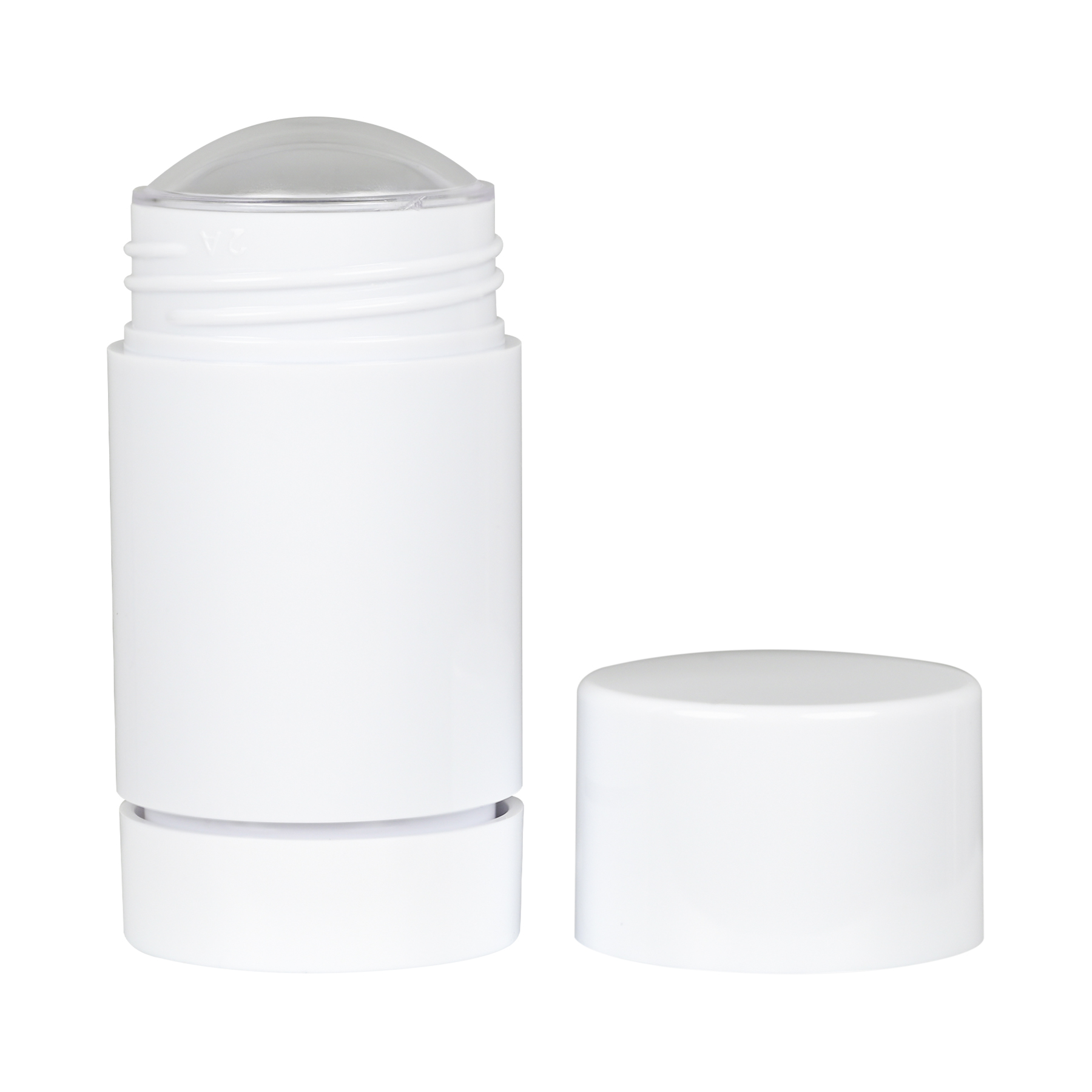 FC123002(1) 30g White Plastic Twist Up Solid Stick with White Screw Cap & Disc, cap removed