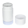 50g White Plastic Twist Up Solid Stick with White Screw Cap & Disc, cap removed tilted view