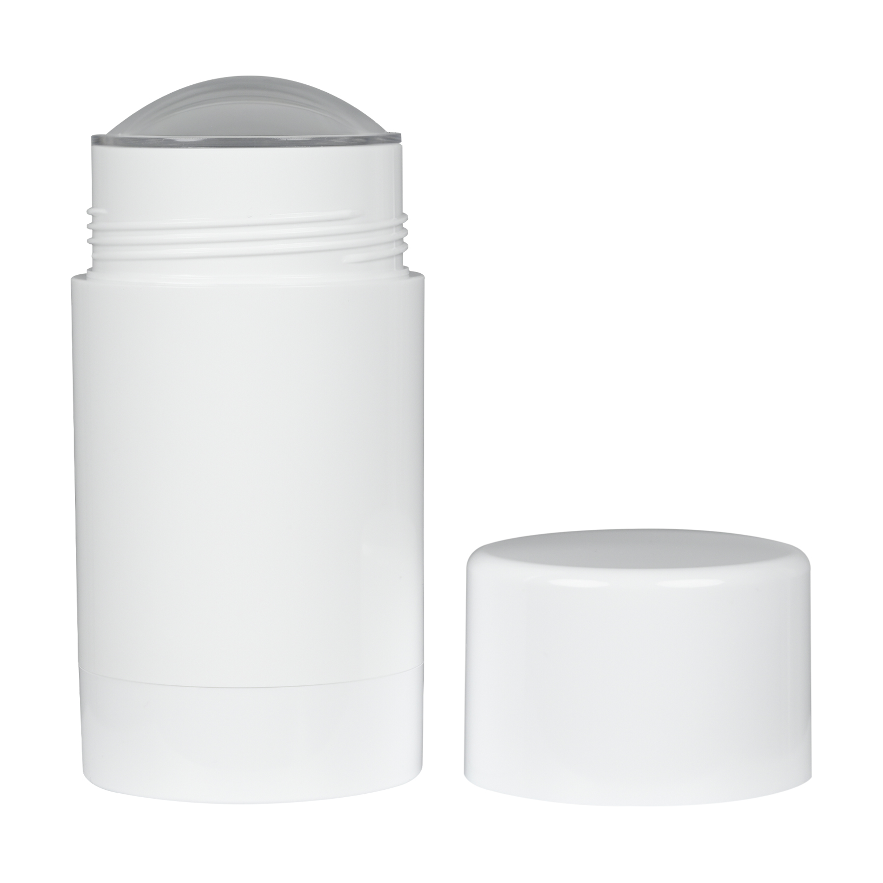 75g White Plastic Twist Up Solid Stick with White Screw Cap & Disc, cap removed