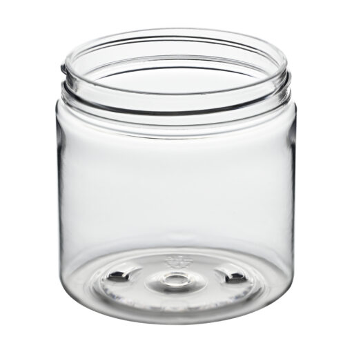 4 oz Clear PET Straight Sided Jars 58-400 Neck Finish tilted view