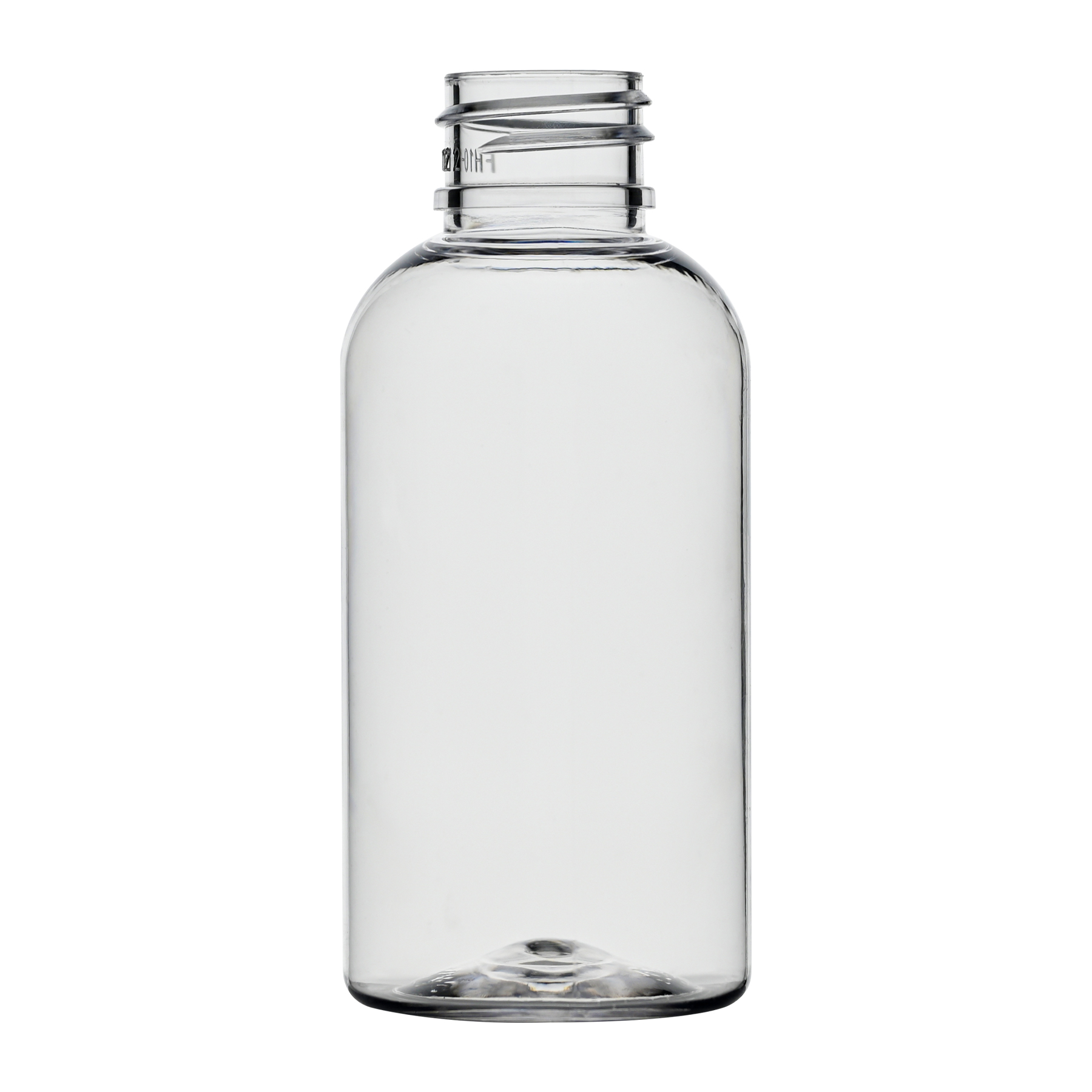 2 oz Clear PET Plastic Boston Round Bottle 20-410 Neck Finish side view