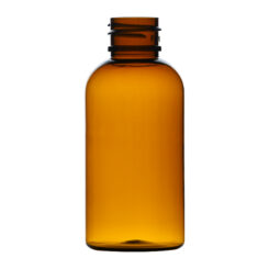 2 oz Amber PET Plastic Boston Round Bottle 20-410 Neck Finish side view