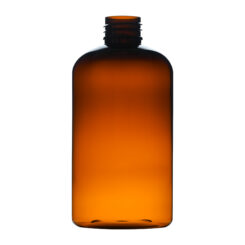 8 oz Amber PET Plastic Boston Round Bottle 20-410 Neck Finish side view