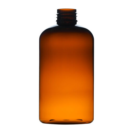 8 oz Amber PET Plastic Boston Round Bottle 20-410 Neck Finish side view