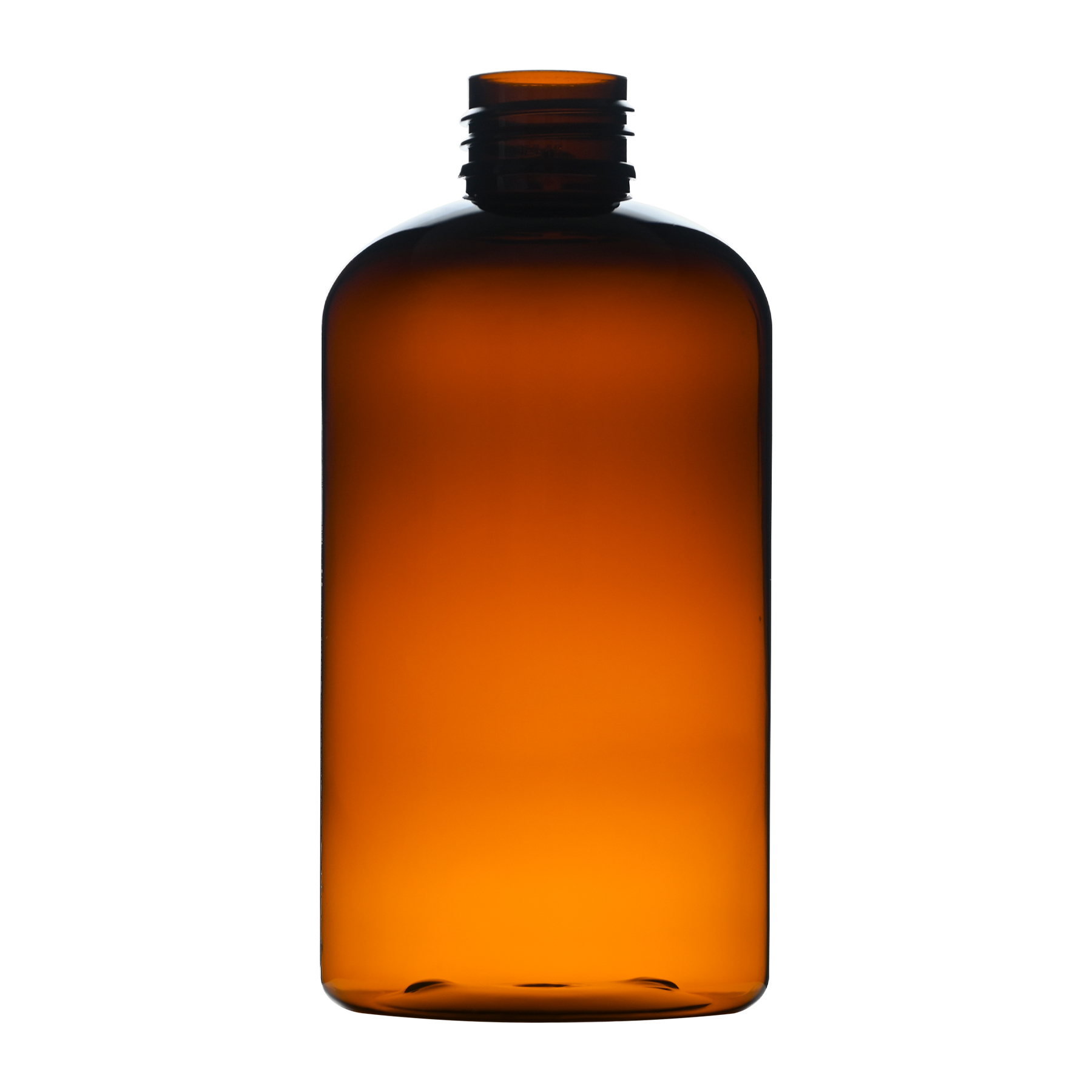 FH3024804 8 oz Amber PET Plastic Boston Round Bottle 20-410 Neck Finish side view
