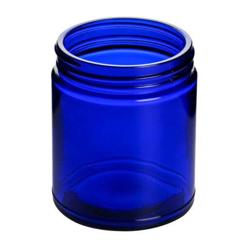 9.5 oz Cobalt Blue Straight Sided Glass Jar with 70-400 Neck Finish tilted view