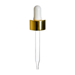20-400 Shiny Gold Dropper with Glossy White Rubber Bulb 76mm Straight Glass Pipette