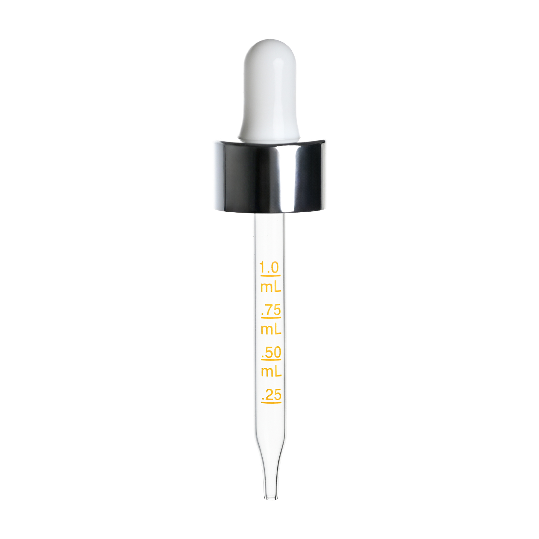 20-400 Shiny Silver Dropper with Glossy White Rubber Bulb 76mm Straight Medical Graduated Glass Pipette