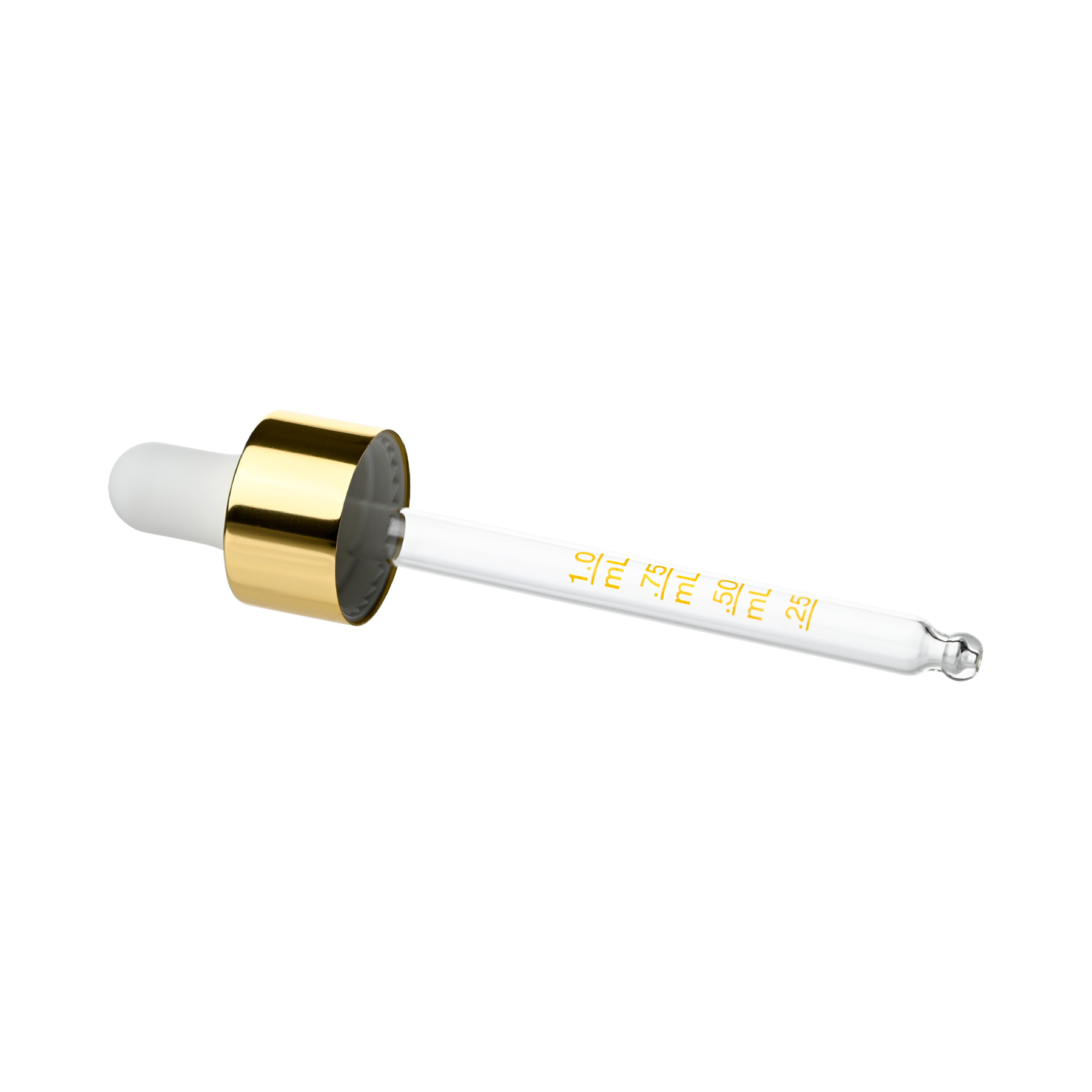 GA052091B1222LF(1) 20-400 Shiny Gold Dropper with Matte White Rubber Bulb 91mm Bulb Tip Medical Graduated Glass Pipette