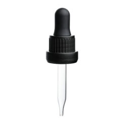 18-415 Black PP Plastic Heavy Duty Tamper Evident Ribbed Skirt Dropper NRB with 65mm Straight Glass Pipette