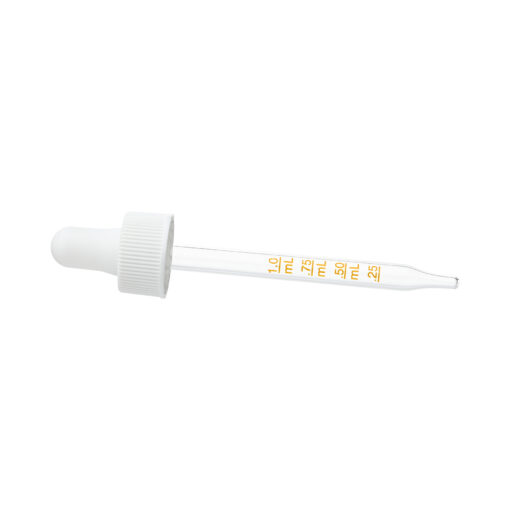 20-400 White PP Plastic Ribbed Skirt Dropper Long Bulb with 91mm Straight Medical Graduated Glass Pipette