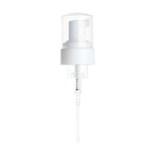 30-400 White Smooth Skirt Foamer Pump with Clear Dome Plastic Cap and 50mm Dip Tube